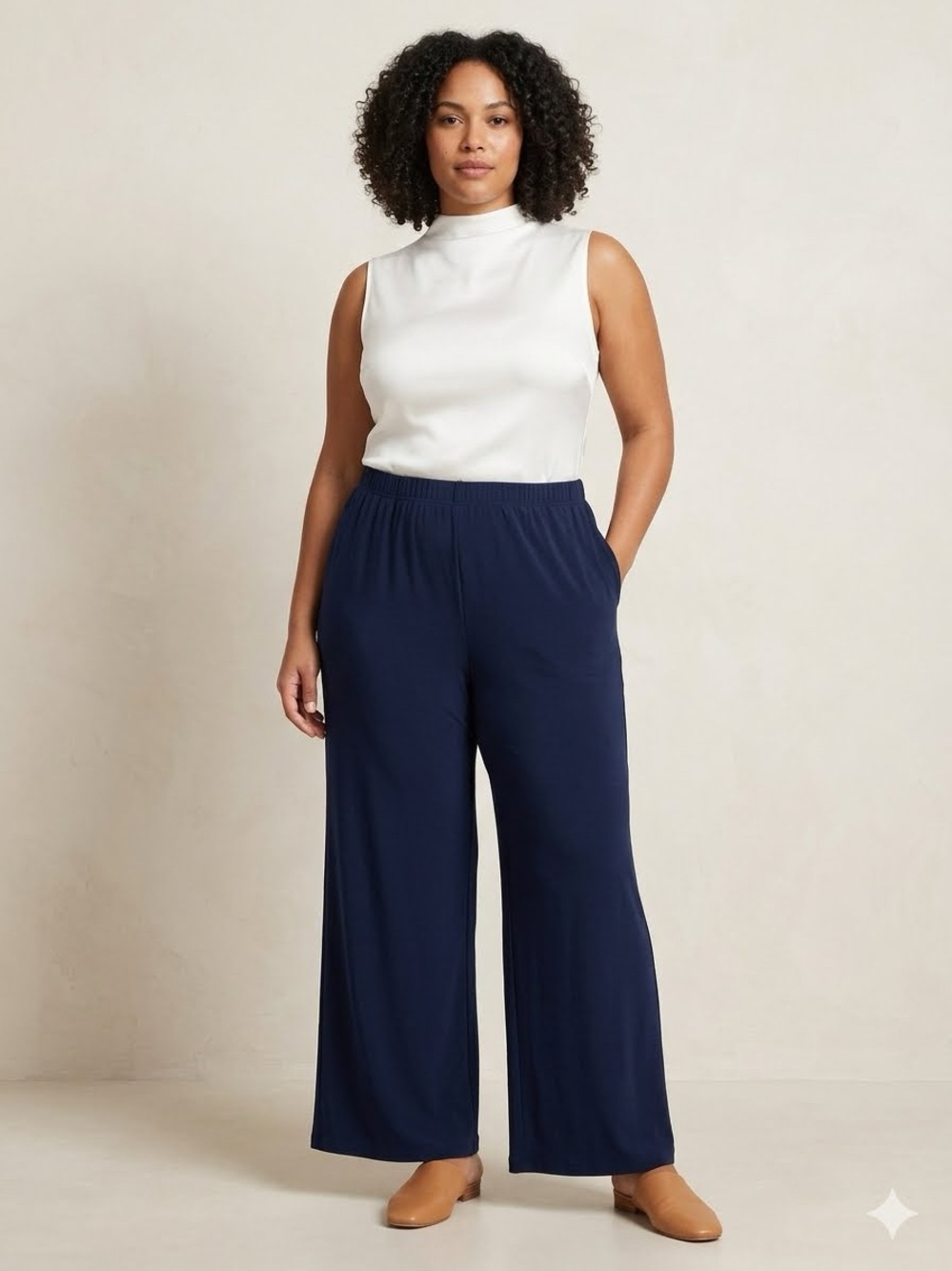 Chico's Easywear Pull On Pants | Navy Blue Wide Leg Short Size 3 / XL(16-18)